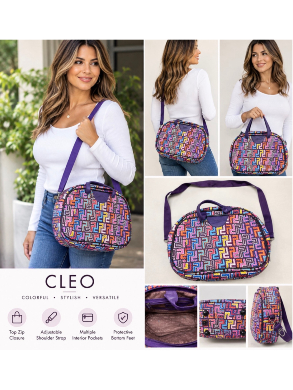 Women's CLEO Travel Bag One Size Purple Multi-color Geometric Pattern
